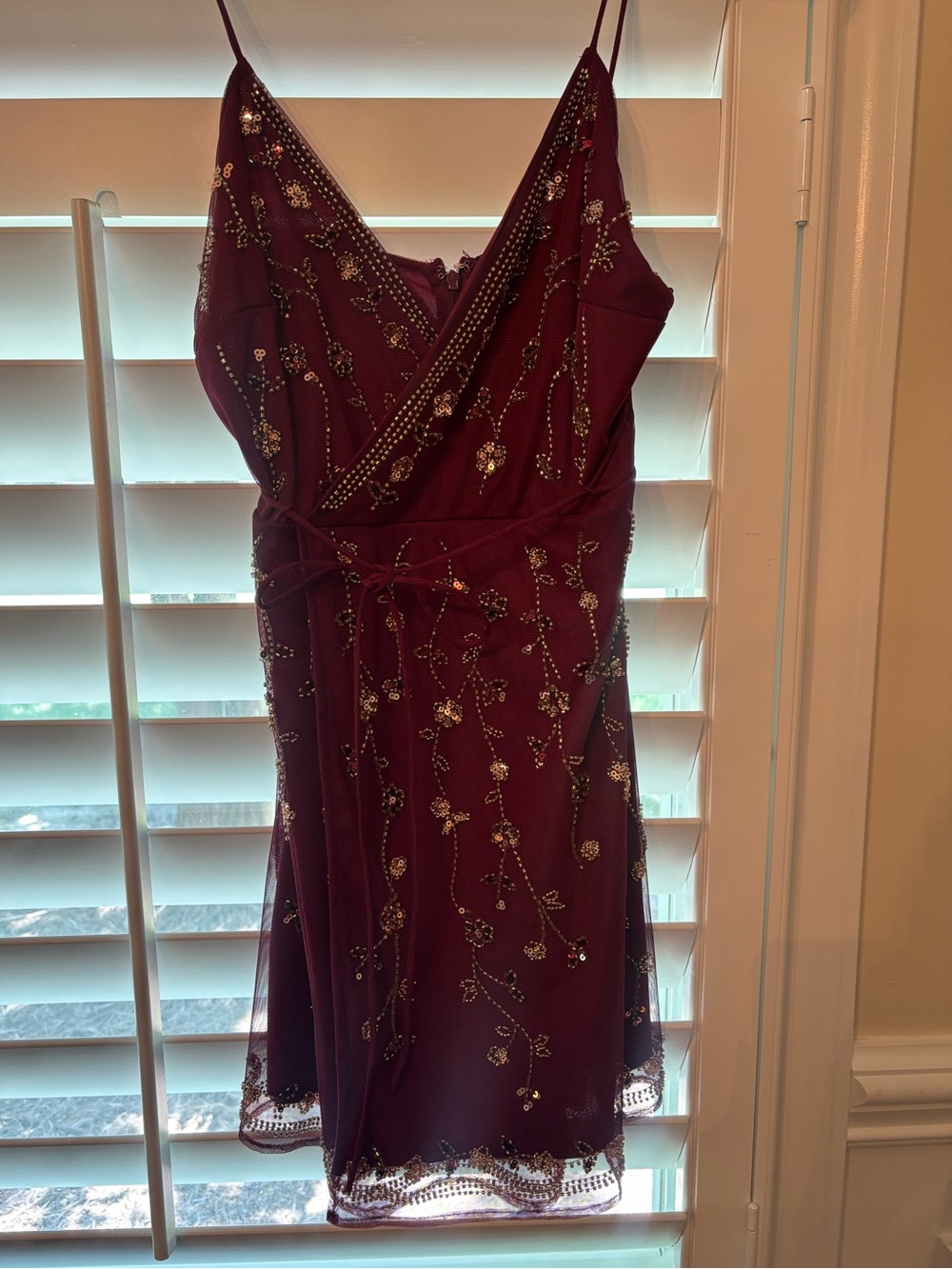Altar'd State Analia Burgundy Beaded Slip Dress